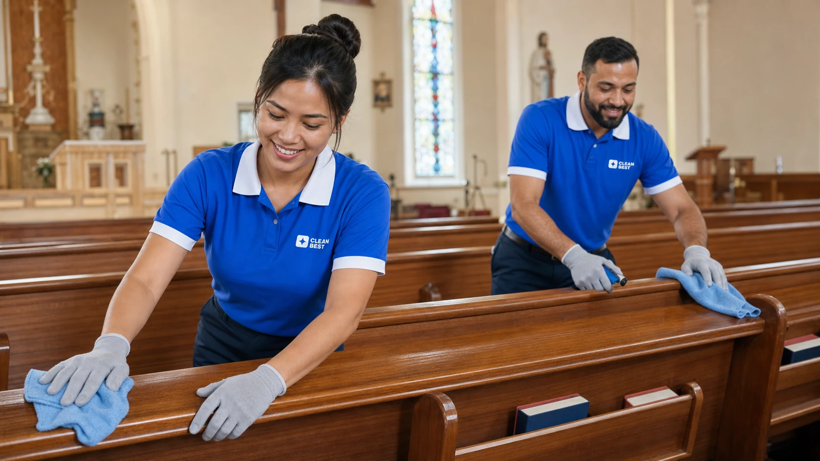Clean Best cleaner polishing timber pews in a Wetherill Park place of worship NSW